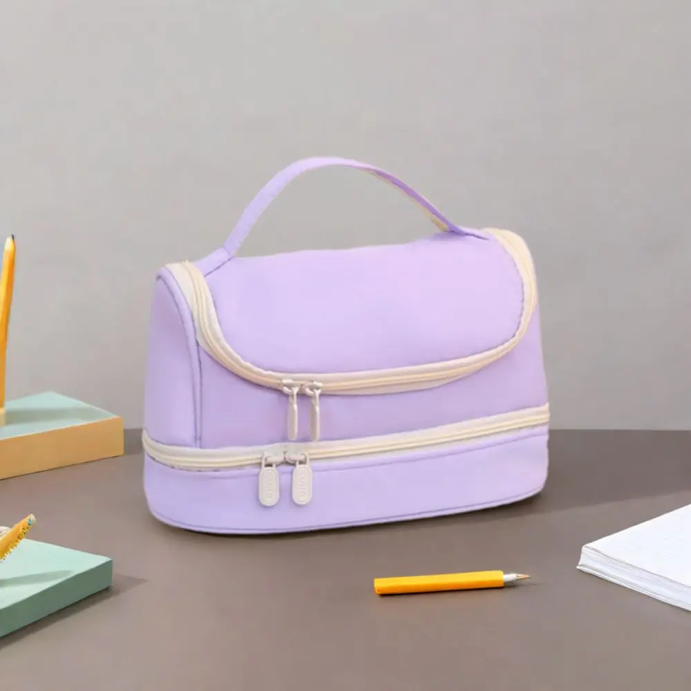 Portable Non-woven Fabric Pencil Case Solid Color Large Capacity Handheld Pen Bag Waterproof Stationery Storage Pouch Office