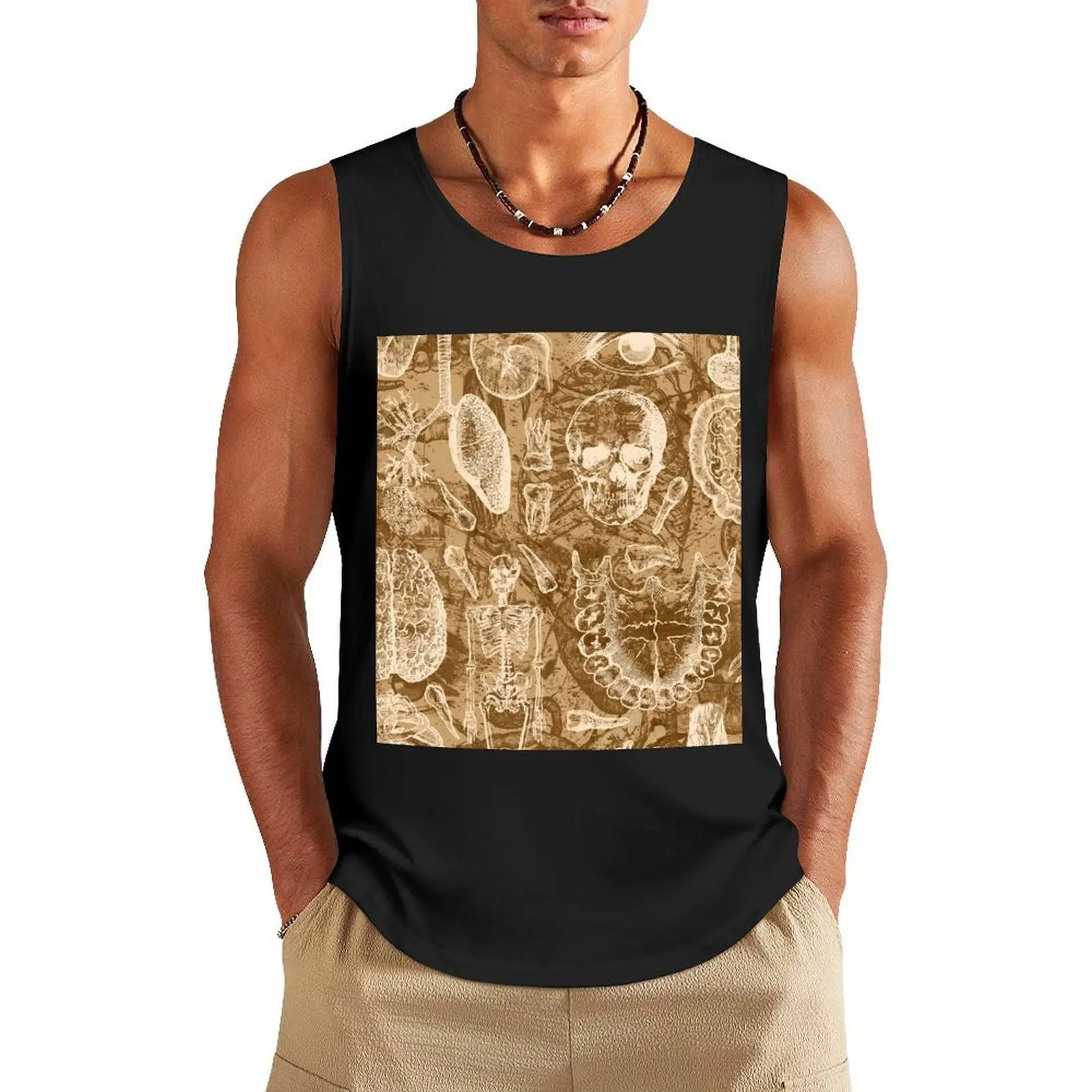 

Human Anatomy Texture - Tan Print Tank Top anime t-shirts vest men Men's gym t-shirt