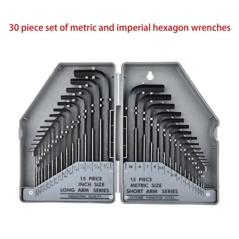 30 Pcs Hex Key Allen Wrench Set SAE Metric S2 Tool Steel Hand Tool Kit for Repair and Maintenance Home Repair Tools