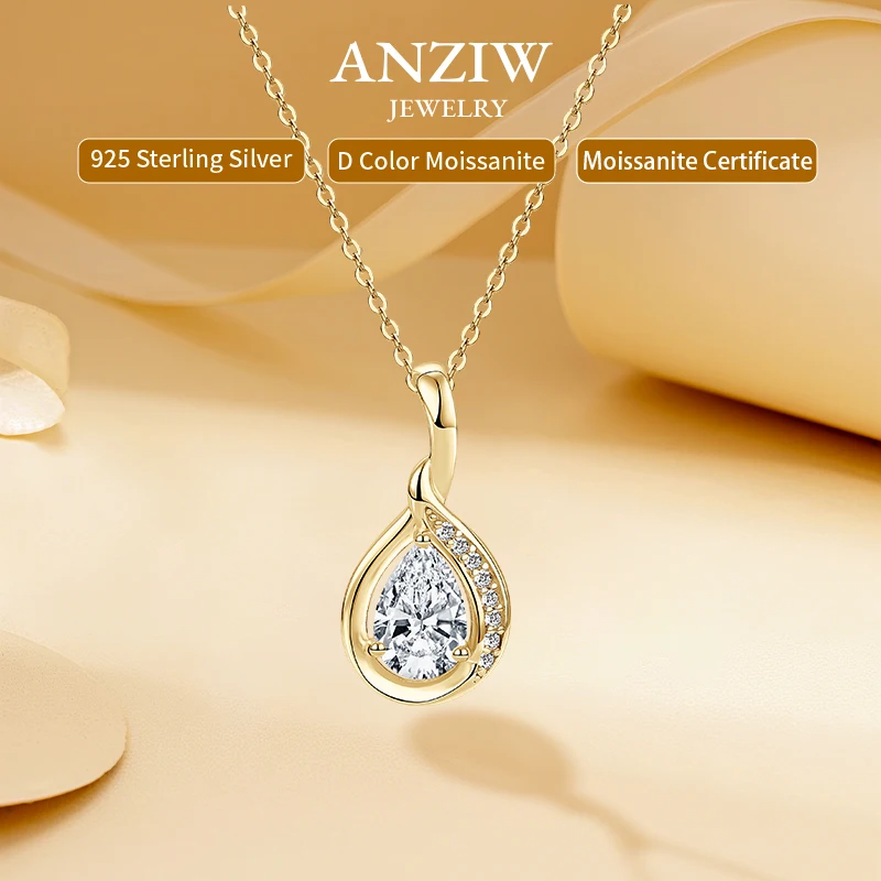 

Anziw 925 Silver 1.50ct Pear Cut D Moissanite Pendant Necklace for Women 2025 Classic Waterdrop Pendants Adjustbale Chain Gifts