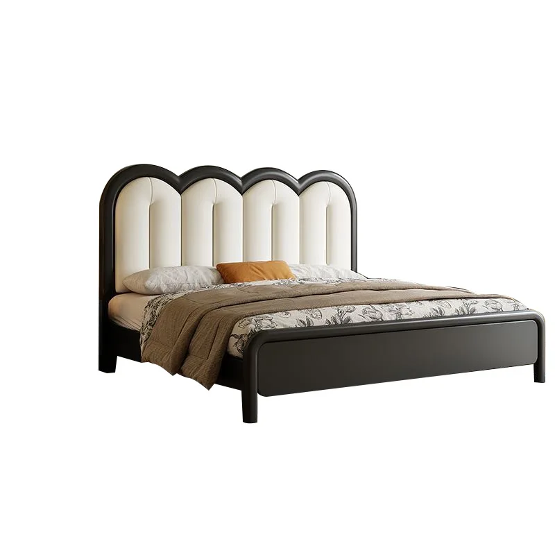 

Medieval style solid wood soft bag bed Modern simple small apartment log style homestay master bedroom 1.8 meters bed