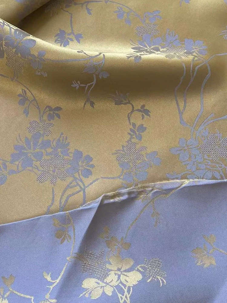 

Jacquard Satin Real Silk Interwoven Fabric Winding Flowers Heavy Crepe Cheongsam Hanfu Chinese Style Purple