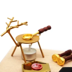 1Set 1:12 Dollhouse Miniature Wax Seal Tool Lacquer Spoon Handle Wax Pellets Model Christmas Decor Kids Pretend Play Toy
