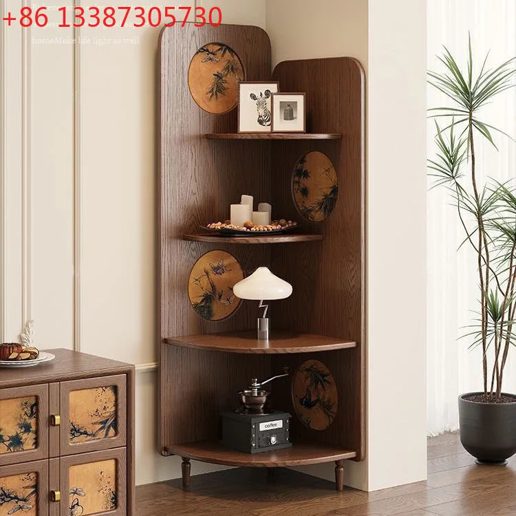 

Medieval style solid wood corner cabinet living room vintage style corner fragrant cloud gauze triangle shelf