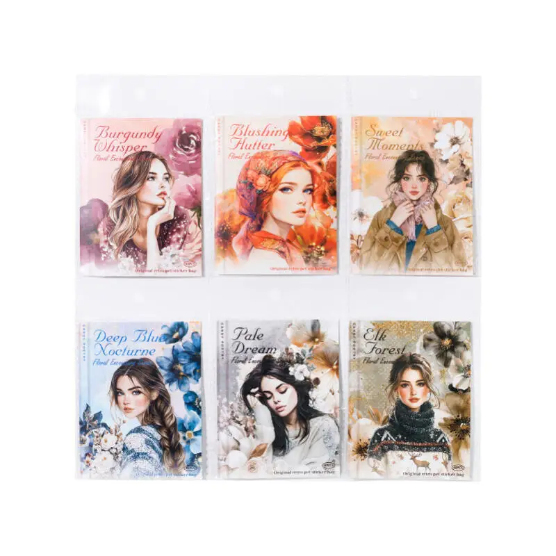 بطاقة عاشق 40 قطعة [سلسلة لقاء الزهر] ملصقات شخصيات الزهور الرجعية PET حبر أبيض لمجلة القصاصات الزخرفية
