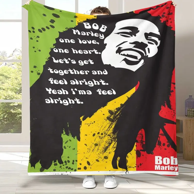 Reggae Music Bob Marley Rasta Color Soft Flannel Throw Blanket,Cozy Warm Blanket for Bed,Sofa,Living Room,Camping,Home Decor