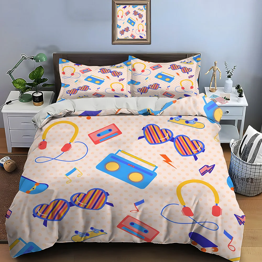 Retro-themed patterns with music elements Print Bedding Set 1Duvet Cover 2Pillowcases for Adult Children Luxury Gift Full Size