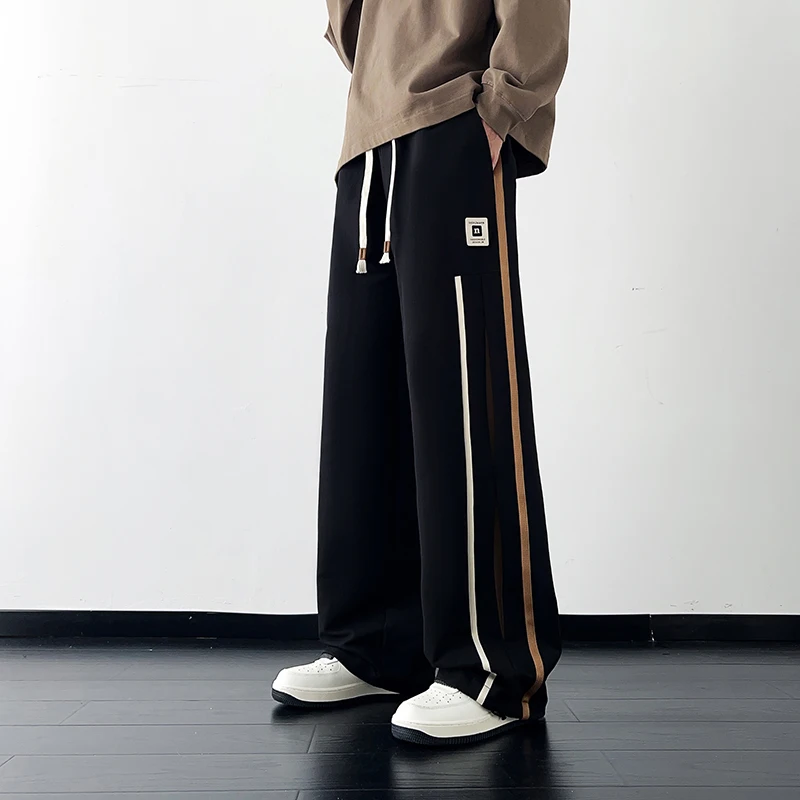 

Повседневные мужские широкие брюки на весну-осень, модные свободные спортивные штаны прямого кроя, удобные, из полиэфирного волокна, молодежные, стильные