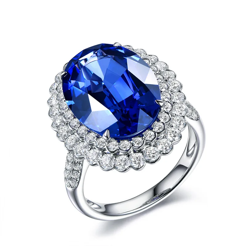 Blue Gemstone Hollow Twist Band Rings for Women Noble Wedding Evening Party Jewelry Mother's Day Stylish Ring Gift