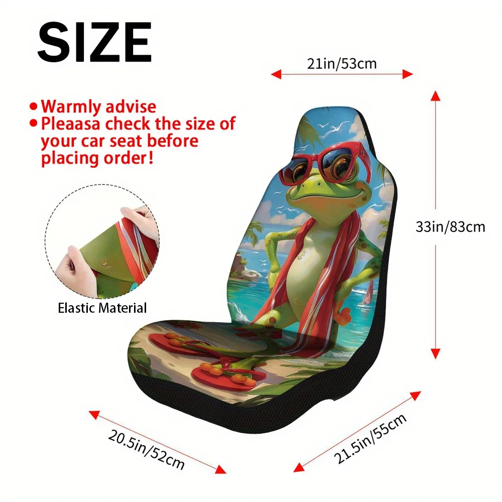 Set Of 2 Summer Frog Vacation-Themed Car Seat Covers – Universal Front Seat Protectors For Cars, Suvs, And Sedans, Improve Drivi