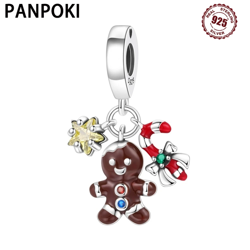 

PANPOKI стерлингового серебра 925 пробы, праздничный кулон с Рождеством, подвески, бусины, подходят для браслетов, подарки «сделай сам», ювелирные аксессуары