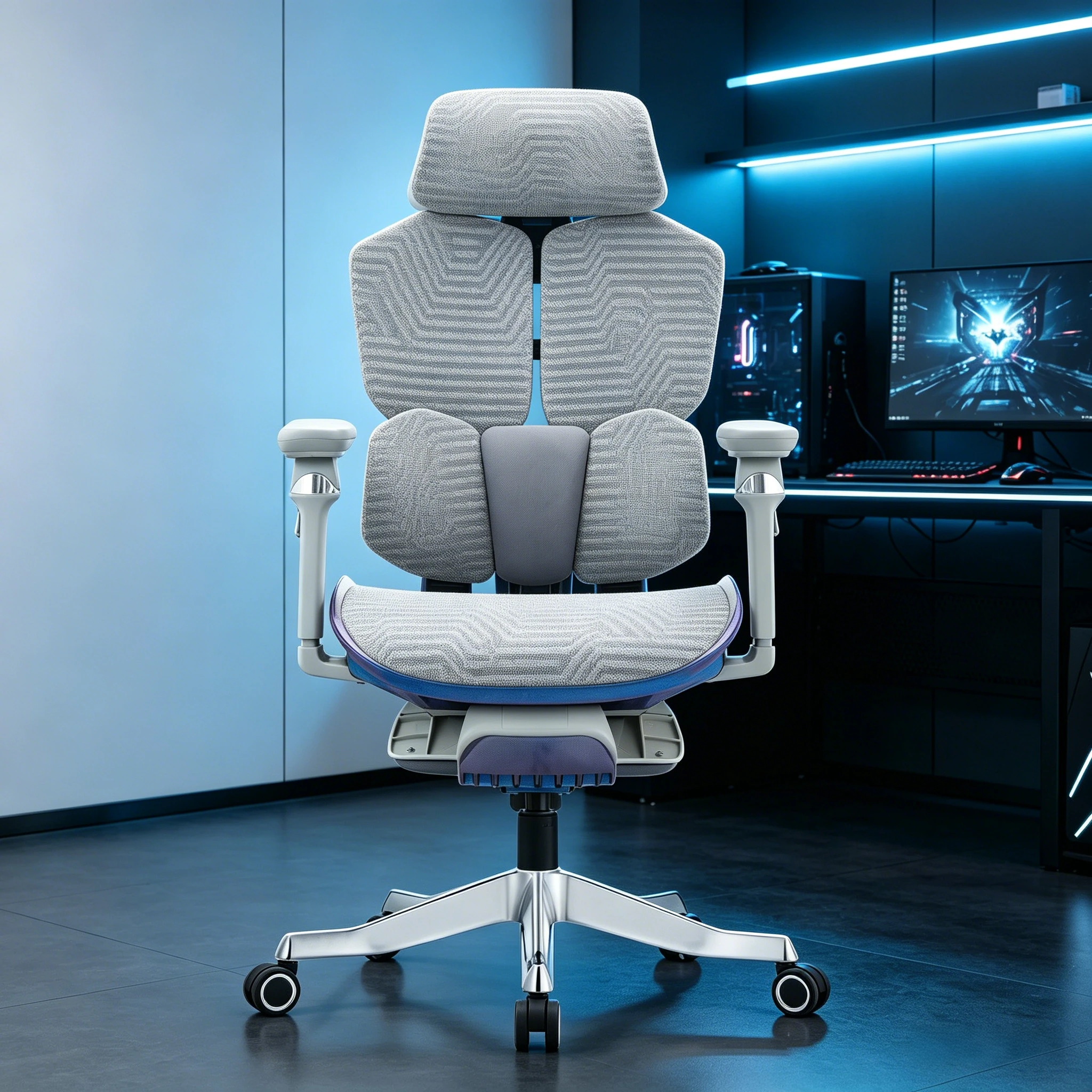 High Back Black Mesh Ergonomic Gaming Office Chair 6D Adjustable Armrest Recliner Chair With Footrest For Office & Gaming