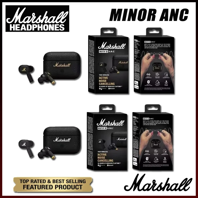 

Беспроводные Bluetooth-наушники Marshall MOTIF ANC с активным шумоподавлением, полностью беспроводные внутриканальные наушники для бега, версия 5.2