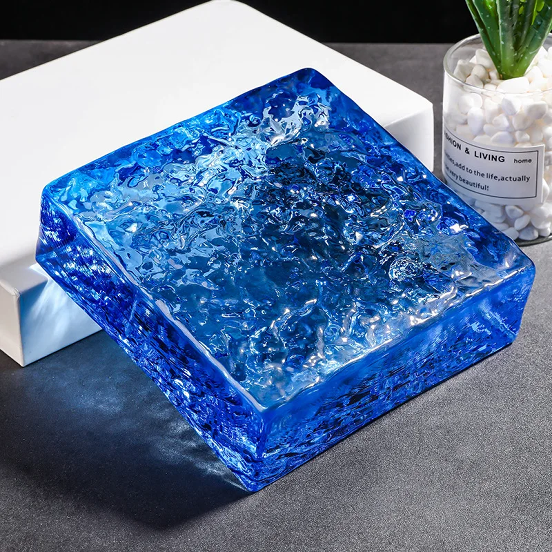 Spot Solid Colored Glass Crystal Brick, Glass Wall Partition Double-sided Ice Pattern Square Colored Transparent Crystal Brick view 4