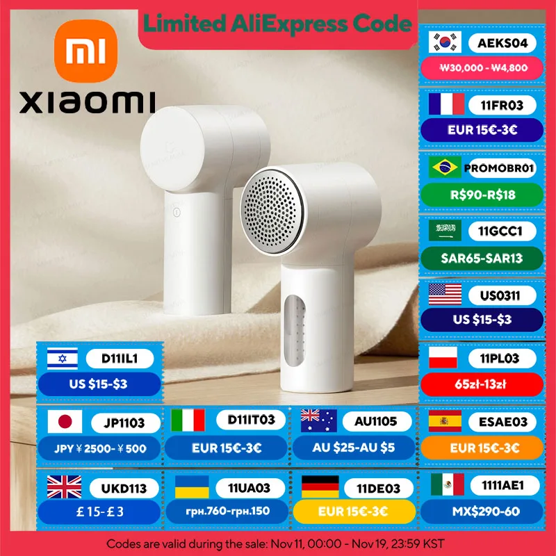 XIAOMI MIJIA Lint Remover 2,USB Rechargeable,Fluff Pellet Removers,Fabric Shaver Clothes,180min Battery,6-Blade Strong Suction