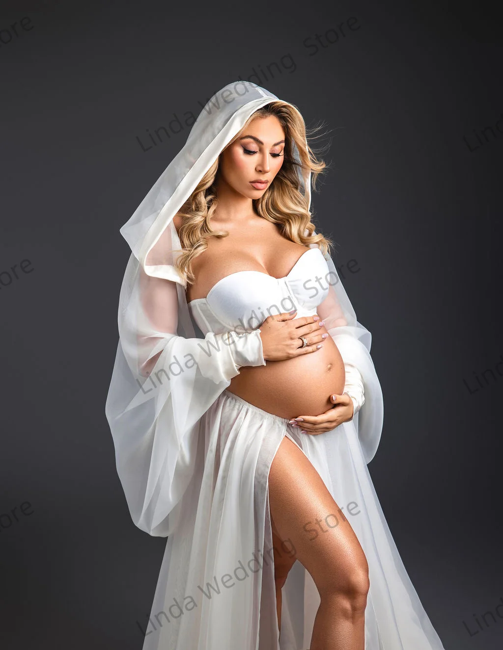 مثير الأبيض ملابس للحمل موردن الحبيب تول الحوامل الفن التقطت الصور الدعائم مخصصة الحمل بيبي دش الجلباب #4