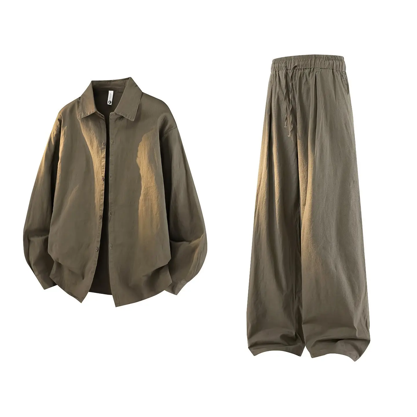 

Linen Set Loose Dstring Thin Summer Sun Protection irt Men's TZ Comfortable Breathable Long Sve Retro Sle Pure C...