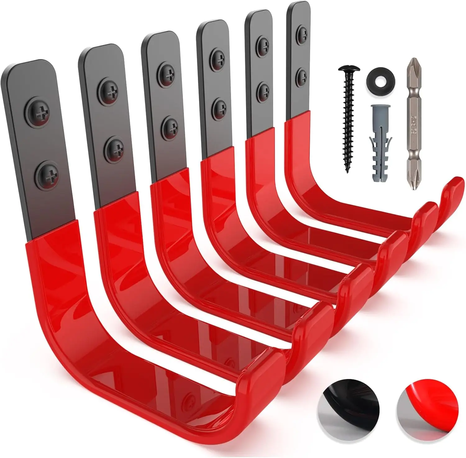

4 Inch Garage Hooks, 6 Pack Heavy Duty Wall Hangers for Ladder and Garden Hose Storage (55lbs Capacity)