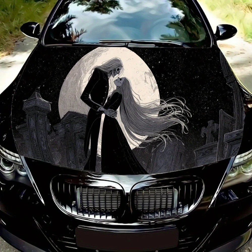 

Eerie Love Car Vinyl Wrap, PVC Waterproof Car Hood Sticker, Self-Adhesive Scratch-Resistant Stickers for Engine Cover, Car Decor