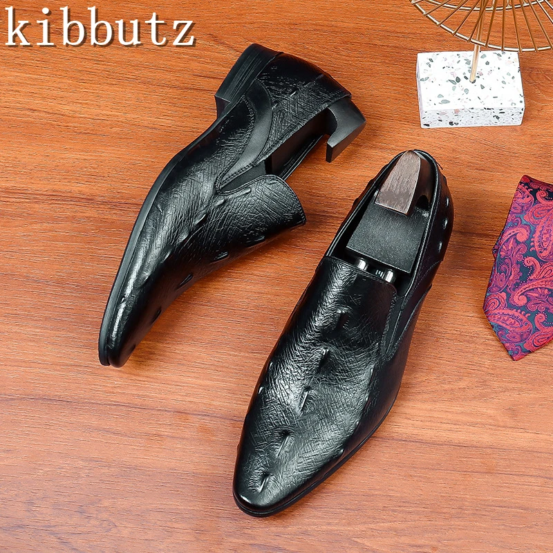 Pointed Toe Soft Sole Men Business Shoes Luxury Genuine Leather Crocodile Pattern Slip On Loafers Male Drive Work Wedding Shoes