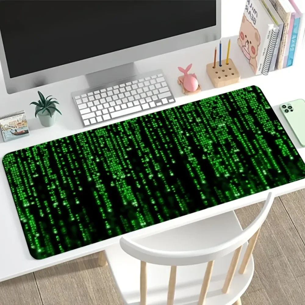 CIFBUY Mouse Pad Non-Slip Rubber Base Washable Large Desk Mat For Office Gaming Black Green Digital Matrix Flowing Pattern HD Pr