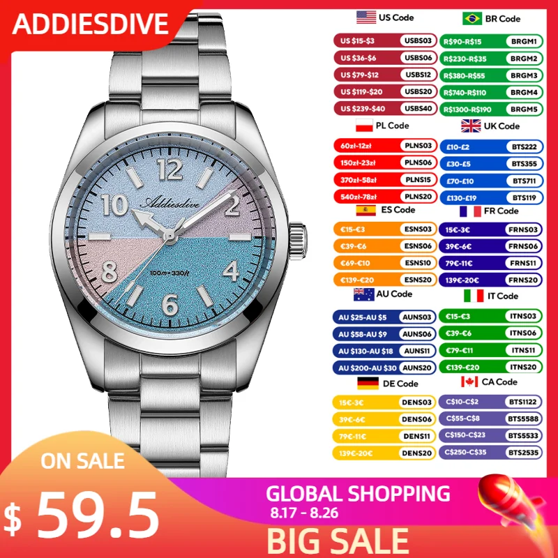 Luxury Watch All Brands - ADDIESDIVE นาฬิกาผู้ชายใหม่ 36 มม.แบรนด์ชั้นนำนาฬิกาข้อมือควอตซ์แซฟไฟร์ 316L สแตนเลส