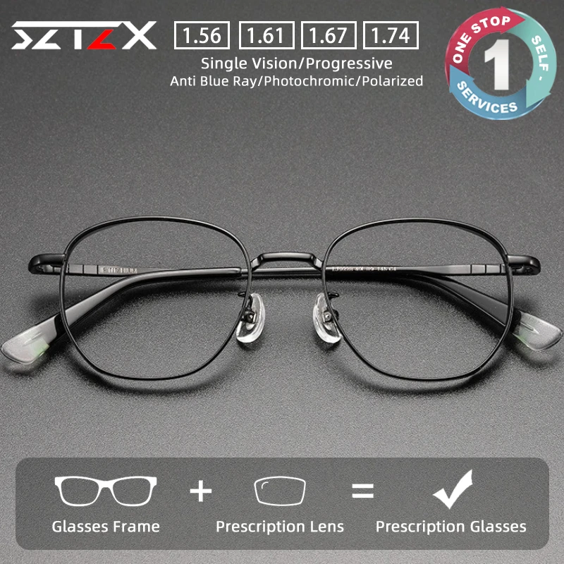 

SZTZX Vintage Pure Titanium Round Versatile Prescription Glasses Blue Light Blocking Myopia Glasses Progressive Reading Eyewear