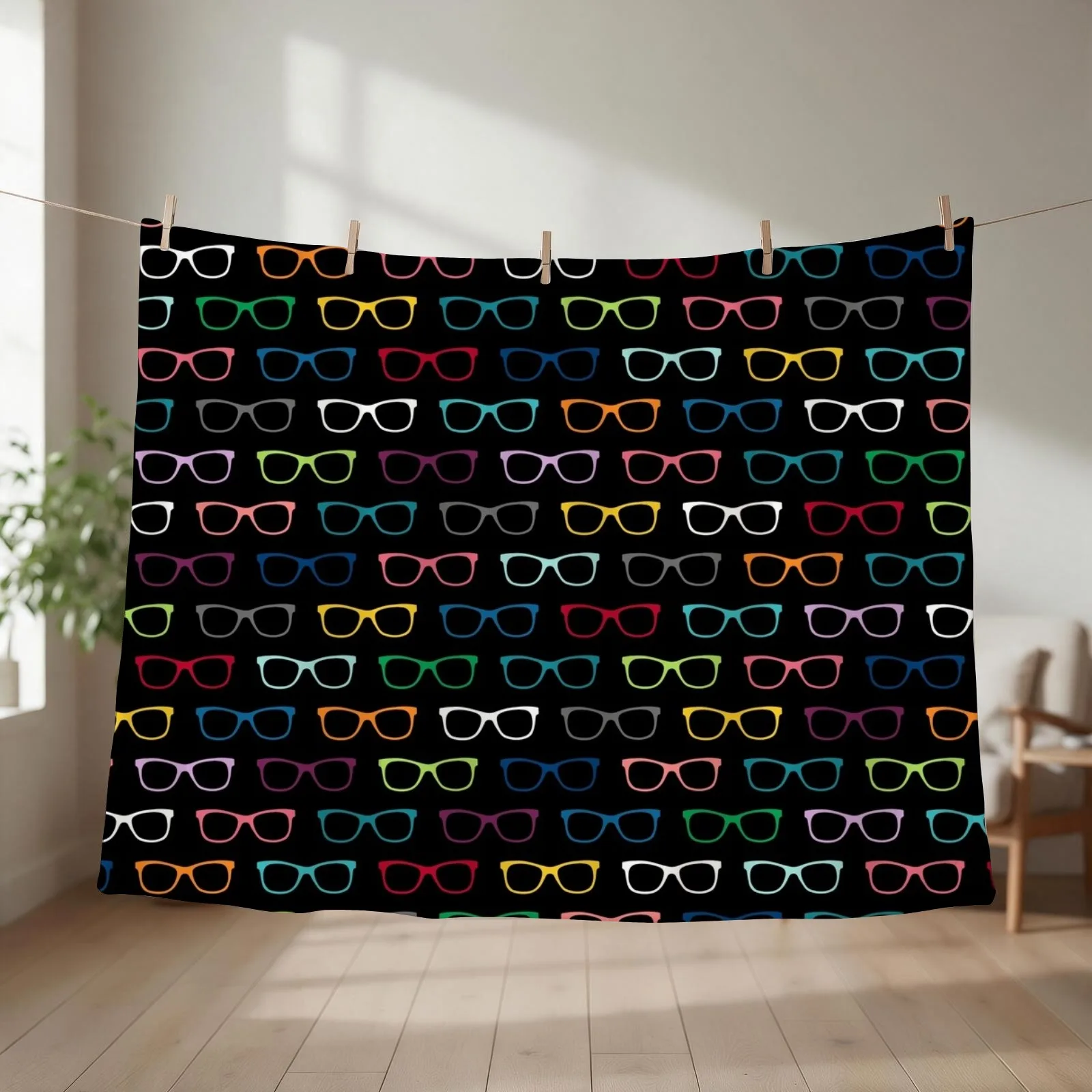 Colorful Hipster Eyeglasses Pattern Throw Blanket couch cozy soft plush fuzzy picnic outdoor blanket