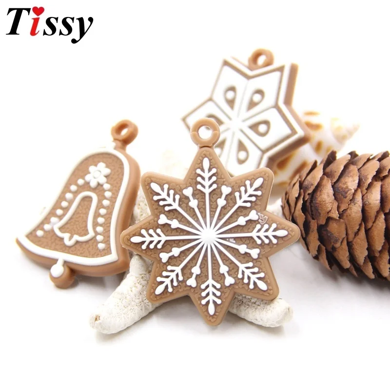 1Set Christmas Soft Rubber Gingerbread Man Ornaments Bell Snowflake Hanging Pendants For Chrismas Tree Decor DIY Gifts Wrapping