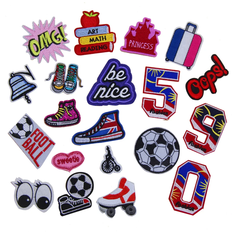 New Arrival 10 Pcs Boy Football Girl Princess Cartoon Embroidered Patch Iron On Popular Motif Applique Decor Repair Accessory