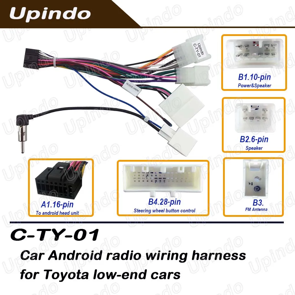 Upindo Android Radio Wiring Harness for Toyota Corolla Highlander Vios Yaris Car Stereo Power Connector Adapter Plug and Play