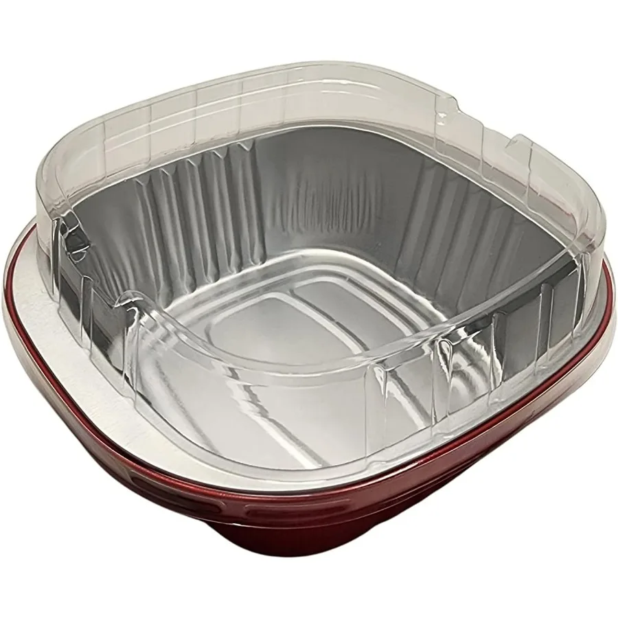 Bandeja para hornear antiadherente de papel de aluminio de colores pesados desechable con tapas, moldes cuadrados para pasteles o entree de 5x5, perfecta para catering y Ev