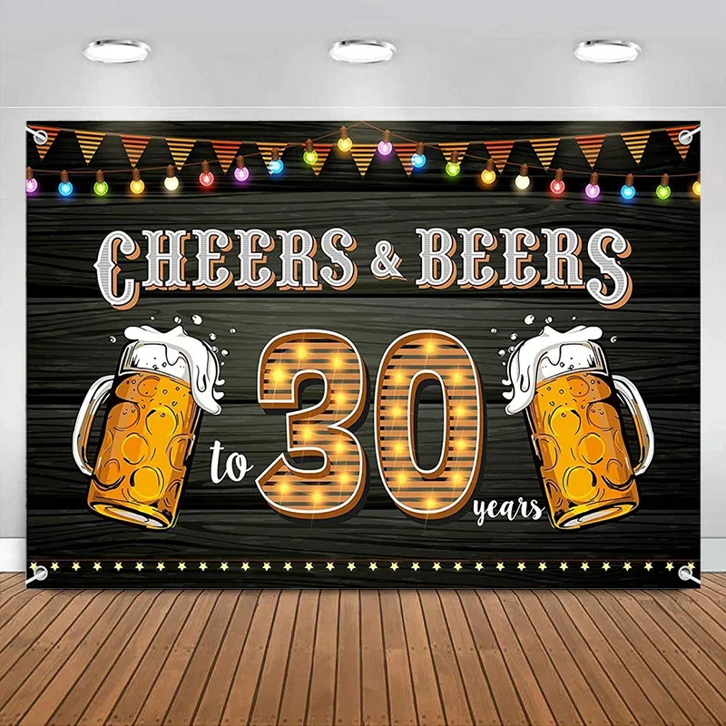 

Happy 30th Birthday Anniversary Banner Backdrop Beers to 30 Years Birthday Anniversary Decorations Party Photography Background