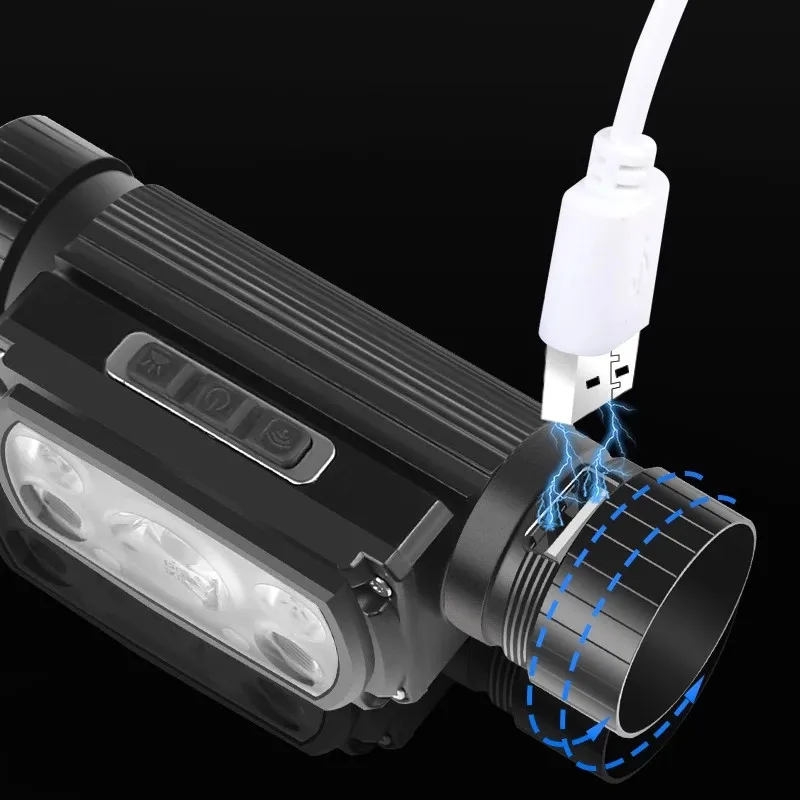Linterna frontal con Sensor Led C2 para acampada, linterna frontal con batería de 18650 o 21700, recargable e impermeable, para pesca, correr y senderismo