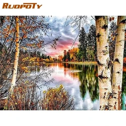 RUOPOTY Acrylic Forest Lake Painting By Numbers For Adults With Frame 60x75cm Modern Wall Art Coloring By Numbers For Diy Gift