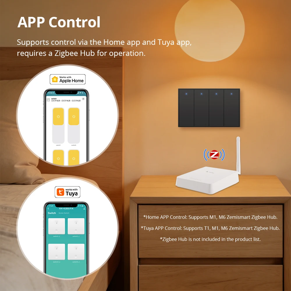 Zemismart Zigbee Wall Light Switch 1 2 3 4 Gangs US/AU Standard Neutral Wire Required Work with Tuya Smart App Alexa Google Home