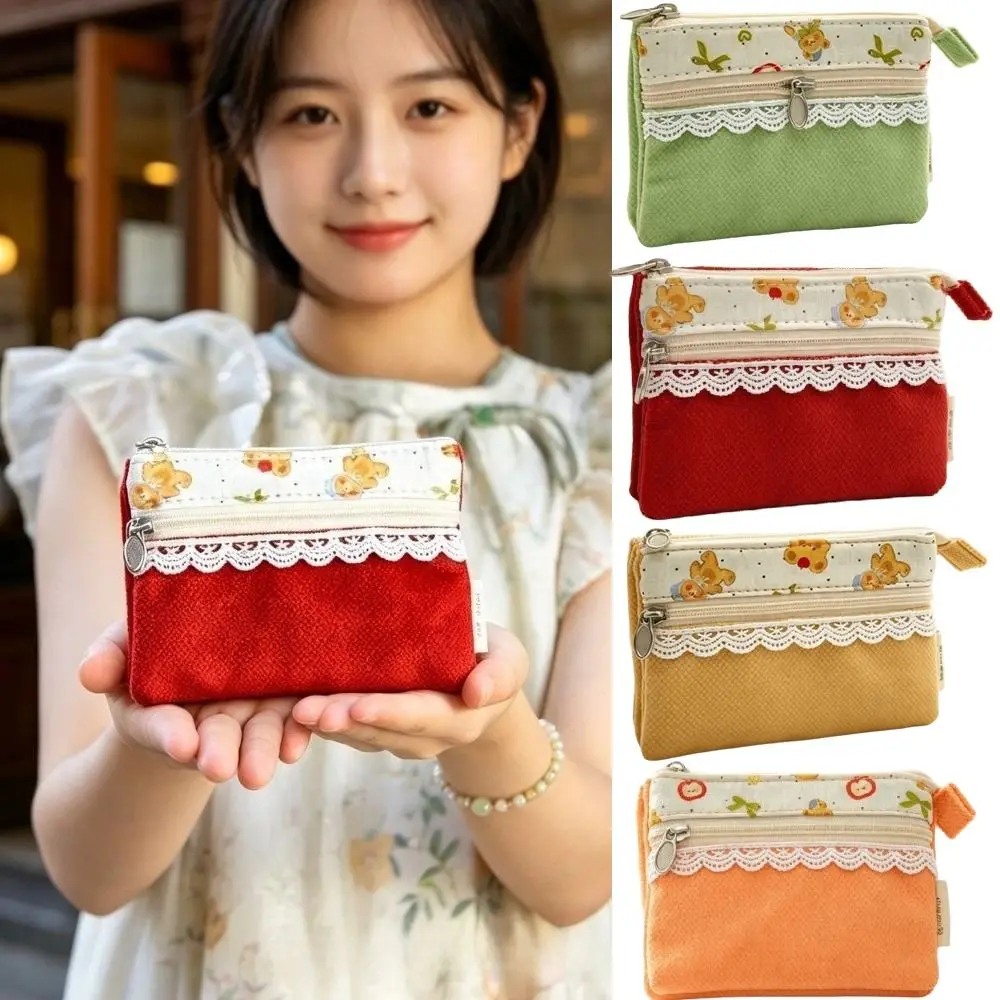 Fashion Cartoon Bear Coin Purse Multi-Layer Zipper Document Bag Waterproof Card Holder Travel