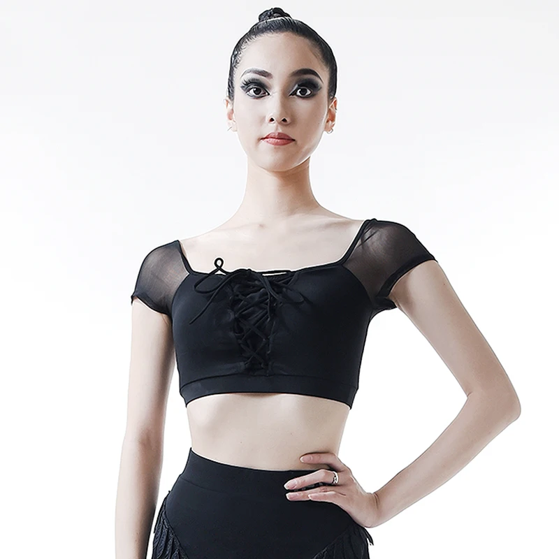 

Latin Dance Tops For Adult Women Black Short Tops ChaCha Competition Clothes Samba Rumba Tango Dancing Practice Wear VDB7885