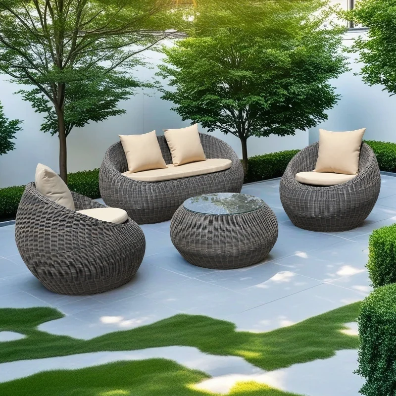 

Balcony outdoor rattan sofa coffee table combination rattan art outdoor leisure courtyard rattan