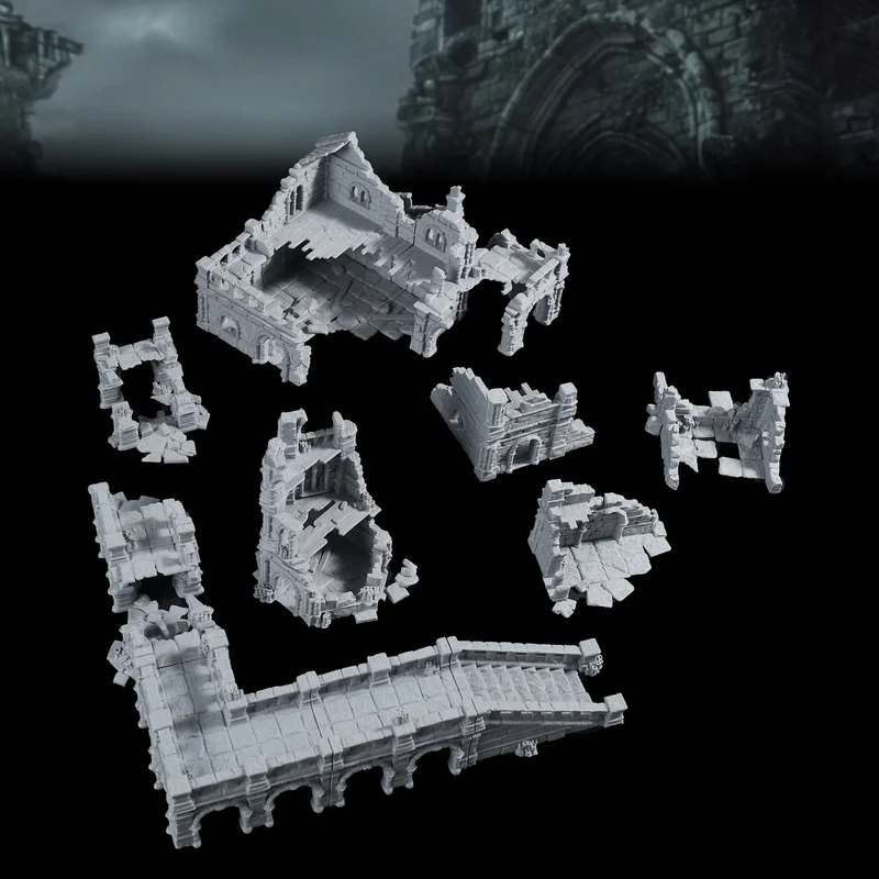 Ruined Noble House, Ruined Bridge and Tower Terrain, Perfect for Tabletop Games