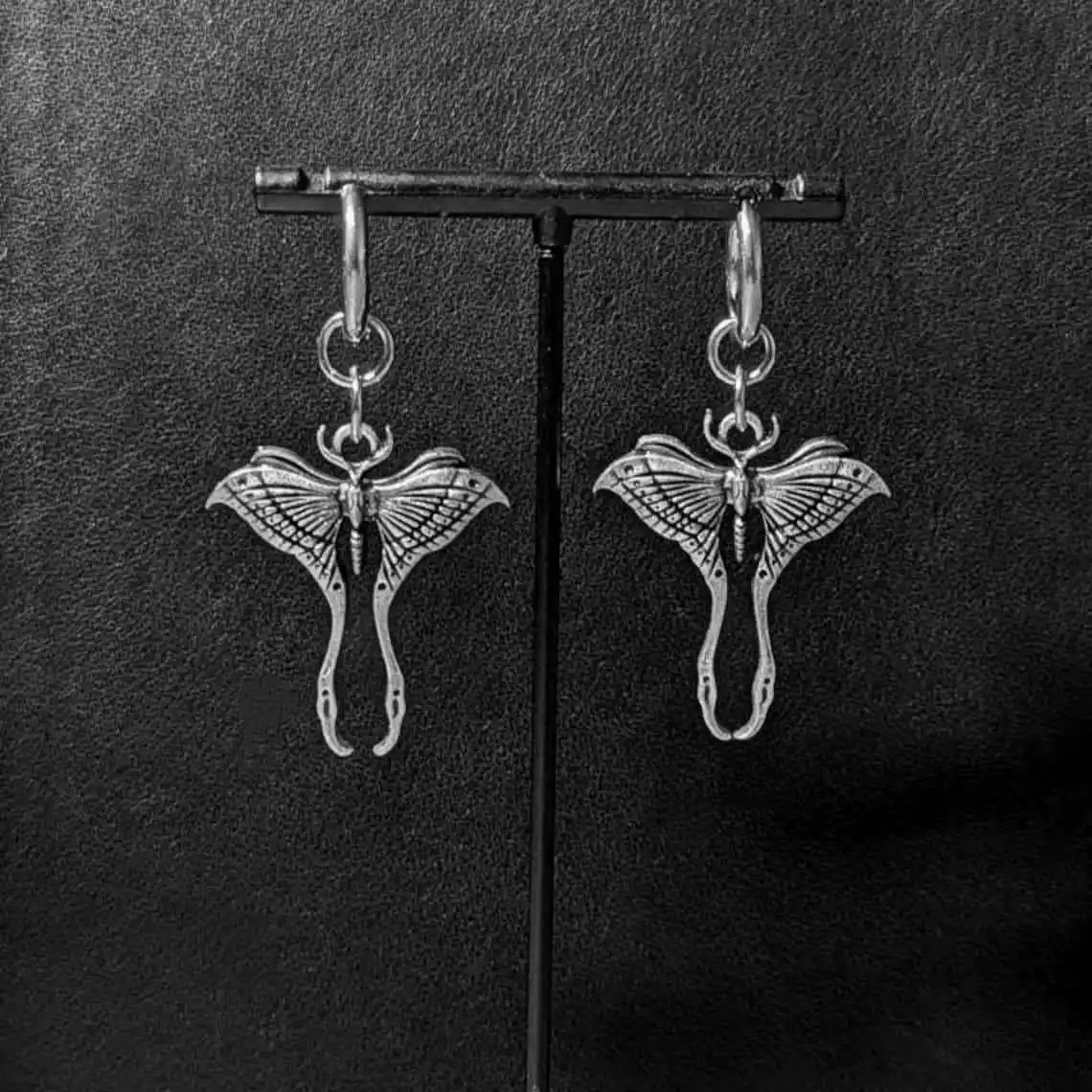Mystical Luna Moth Earrings Silver Plated Gothic Alternative Jewelry Huggie Hoop Earring for Women