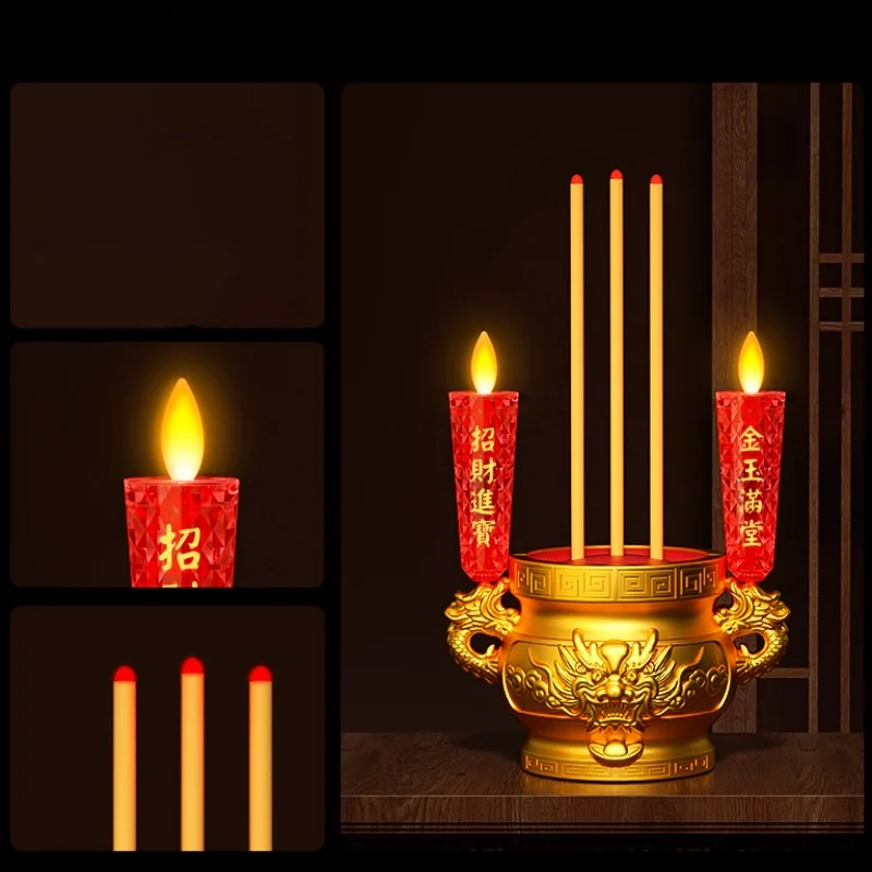 LED Incense Burner With Red Smokeless Flickering Flame Candle For Home Buddha Altar Prayer Lamp,USB&Battery Power