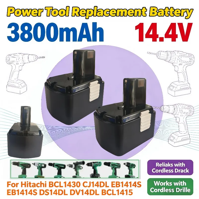 Compatible 14.4V 3800mAh NI‑CD Battery For Hitachi BCL1430 CJ14DL EB1414S DS14DL DV14DL BCL1415 Cordless Power Tool