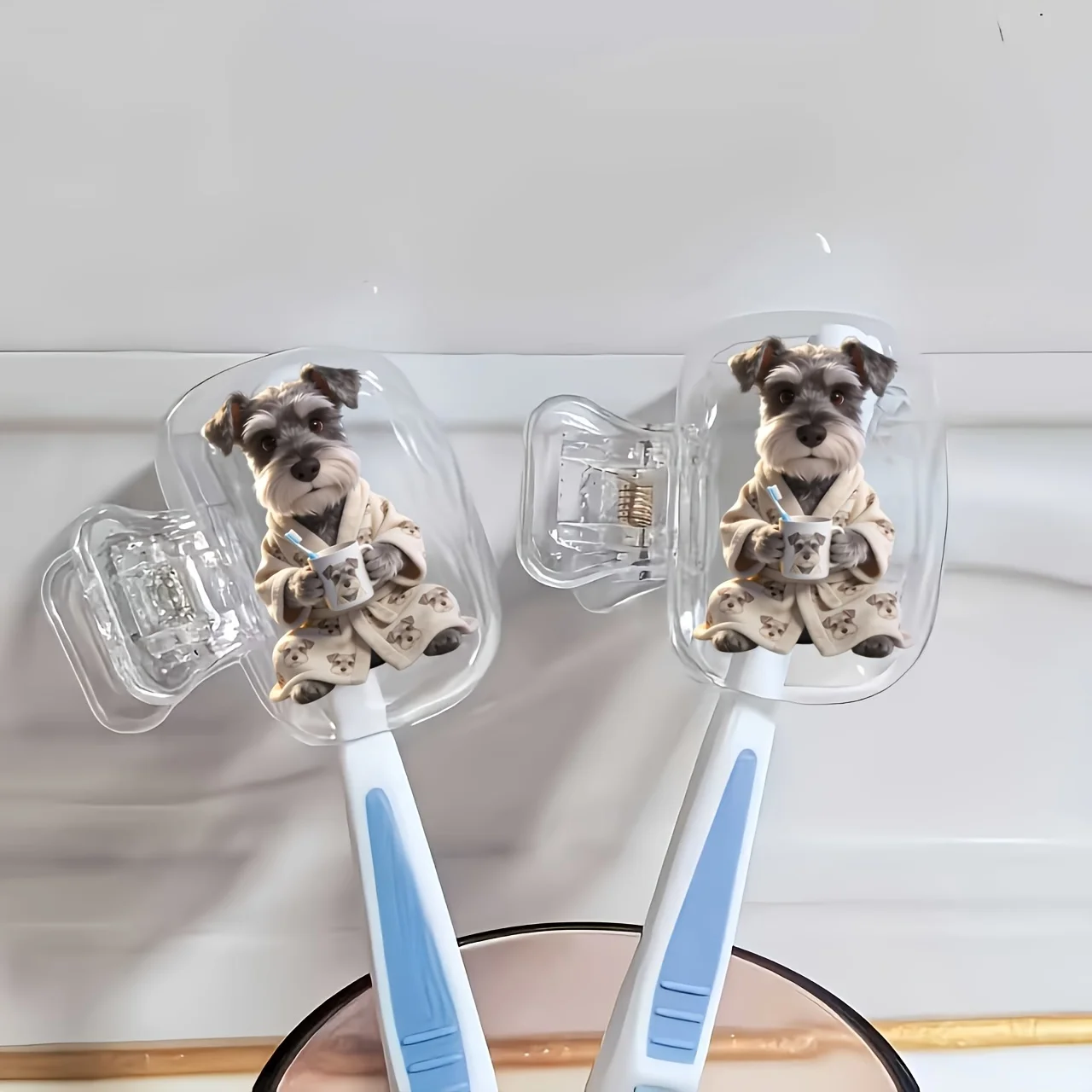 2pcs Schnauzer Toothbrush Head Covers Essential Bathroom Additions for Family And Business Travel Daily Use And Outdoor Trips