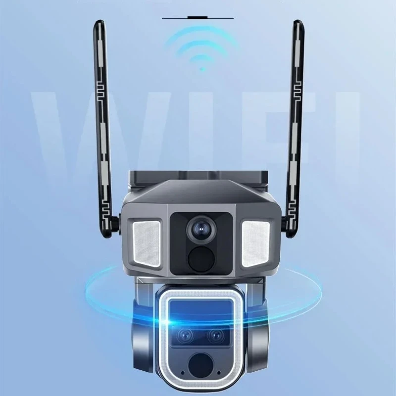 Feature-packed Solor Camera 4G & WIFI Dual Network 2K 4MP Night Vision Solar Panel Powered PTZ Camera 10X Optical Zoom Dual lens