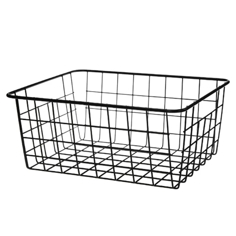 Hollow Iron Wired Basket Storage Baskets Metal Basket Without Interlining Bathroom Kitchen Organizer Black