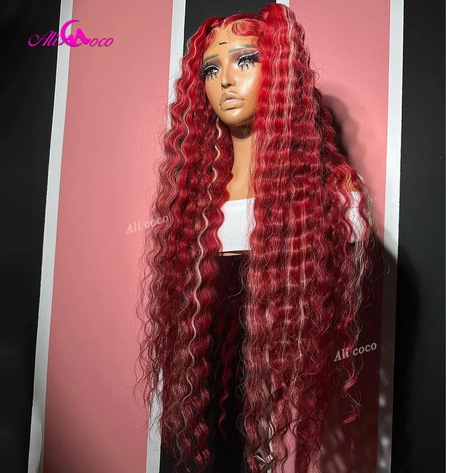 

13x4 13x6 Red Deep Wave Wig Highlight Blonde Deep Wave Transparent Lace Front Wig Pre-Plucked Colored Human Hair Wigs For Women