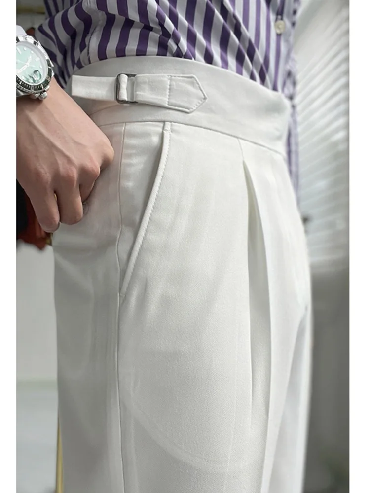 

Итальянские неаполитанские брюки-чинос с высокой талией, белые, винтажные, укороченные, деловые, не требующие глажки, прямые, повседневные, с эффектом увеличения роста