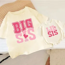 BIG SIS/LIL SIS Print Sister Family Matching Outfits Short Sleeve Kids T-shirt+oversized Bubble Romper Retro Sister Outfits