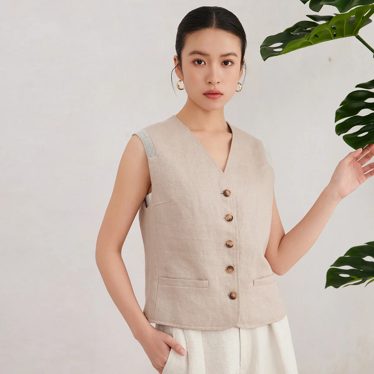 

K3045L Роскошный женский льняной жилет без рукавов, высокое качество, весна-лето, модная повседневная одежда